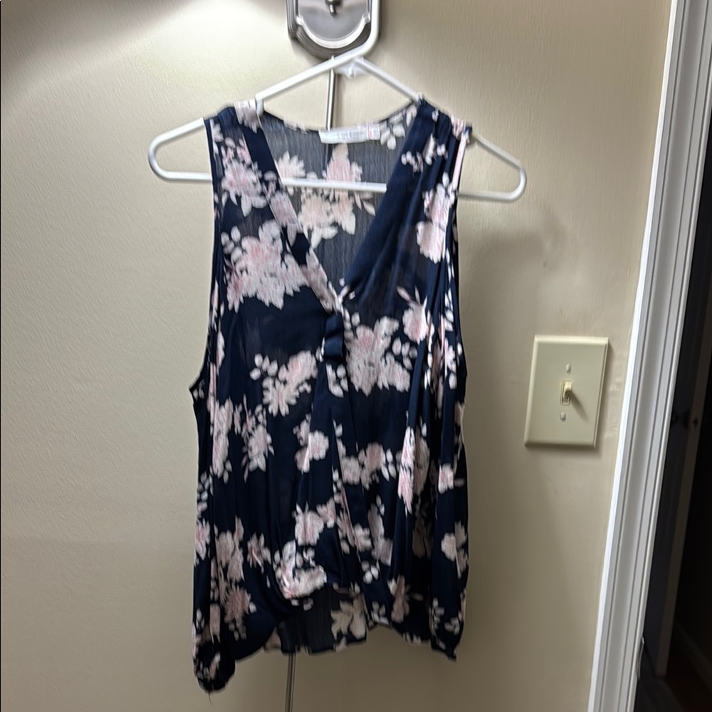 Floral Sleeveless Top - Navy and Pink